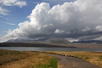 Landscape with a huge white cloud