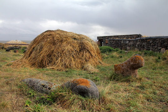Rural landscape with a haystack