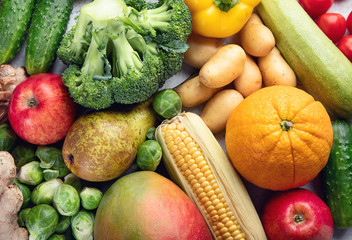 Assortment of fresh fruits and vegetables