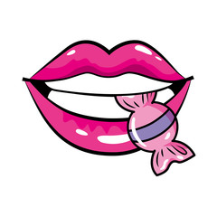 sexy lips biting a candy