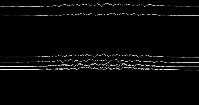 Spectrum lines that come alive as if it were a sound spectrum creating ripples and waves and then returning straight lines. line animation to simulate strings that play and react to pulses