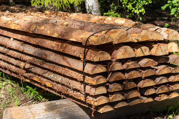 outdoor rack of wood planks