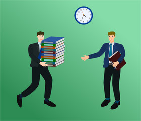 Businessman hurry sent document to manager in deadline time , vector cartoon