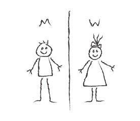 Public toilet. Linear silhouette of a man and a woman on a white background. Vector illustration. 