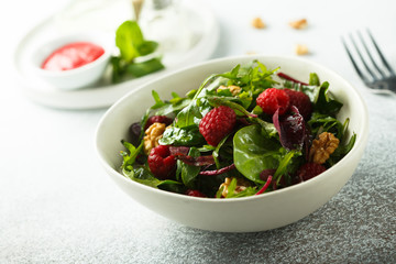 Homemade raspberry walnut salad