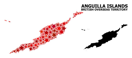 Red Starred Pattern Map of Anguilla Islands