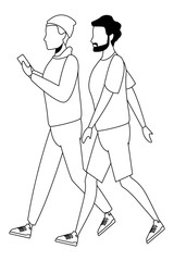 casual people cartoon black and white