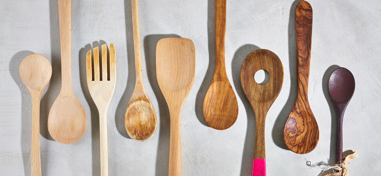Collection of Wooden Spoons Arranged by Color