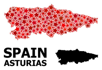 Red Star Pattern Map of Asturias Province