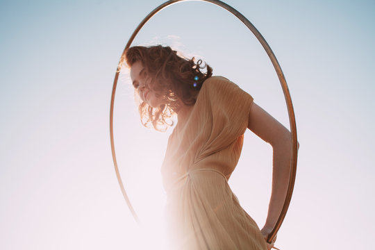Summer and sunny portrait of happy ginger model