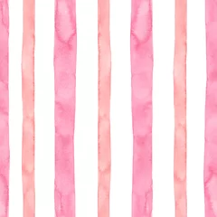 Wall murals Vertical stripes Delicate watercolor seamless pattern with pink vertical strips and lines on white background. Striped decorative print in vinatge style.