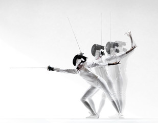 fencer in stages of attack