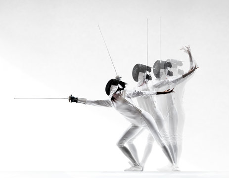 fencer in stages of attack