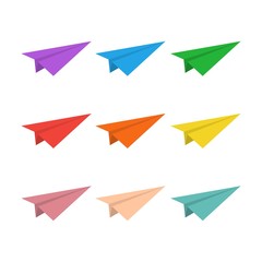 Set of colorful  paper planes. Template design for travel concept or business idea.
