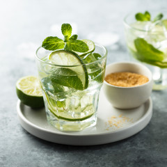 Classic refreshing Mojito cocktail with lime and mint
