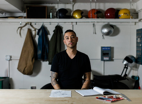Portrait of male artist in studio workshop