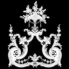 Black vintage baroque ornament, corner. Retro pattern antique style acanthus.Black vintage baroque ornament, corner. Retro pattern antique style acanthus.