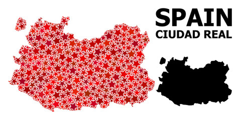 Red Starred Mosaic Map of Ciudad Real Province