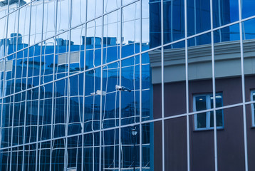 high-tech citysсape, fragment of glass and metal building facades