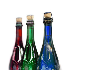 Glass champagne bottles with stoppers