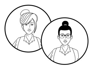 businesswomen avatar profile picture in round icons black and white