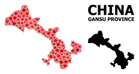Red Starred Mosaic Map of Gansu Province