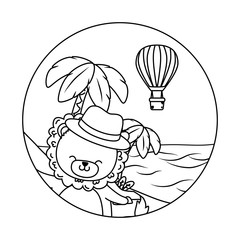 cute lion enjoying summer time cartoon