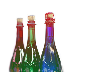 Glass champagne bottles with stoppers