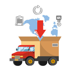 truck with a big box in the back  vector illustration