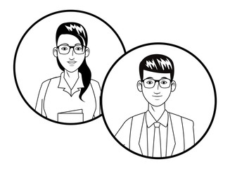 business couple avatar profile picture in round icons black and white