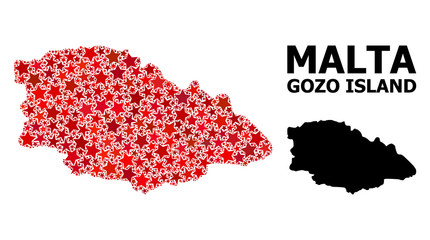 Red Starred Pattern Map of Gozo Island