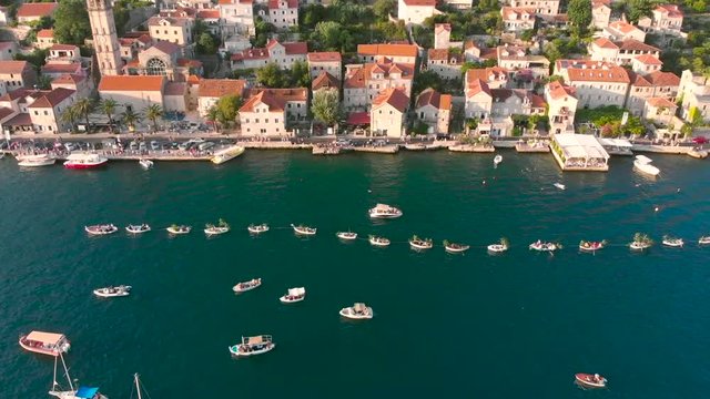 overhead view of fashinada holiday celebration in kotor perast city montenegro
