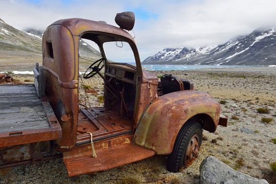 Greenland, East Greenland, US Airforce Base, Bluie East , rusty vehicle