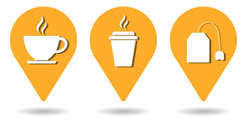 Location pins for coffee, trinks, tea