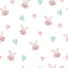 children's seamless pattern with animal rabbit and hearts