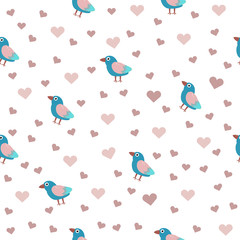 seamless pattern with birds and hearts for Valentine holiday 