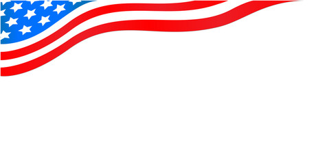 Flowing USA flag banner corner with stars and copy space for your text.