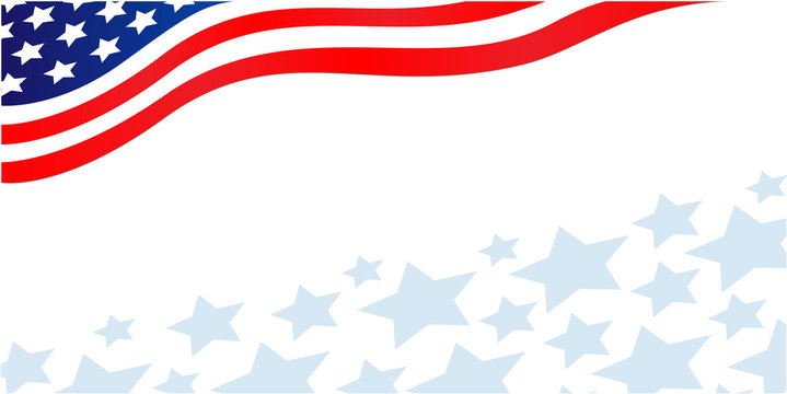Flowing USA flag banner corner background with stars and copy space for your text.