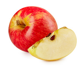 Naklejka na ściany i meble Fresh juicy red apple with segment. Front view.