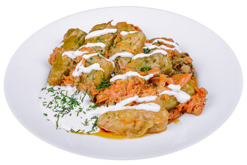 Stuffed cabbage rolls isolated on white background