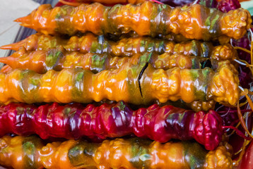 Georgian traditional sweet delights churchkhela (fruit juice and nuts), Georgia.