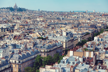 Naklejka premium Sacré-Cœur with rooftops of parisian homes in front
