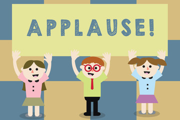Conceptual hand writing showing Applause. Business photo text approval or praise expressed by clapping cheering whistling School Kids with Arms Raising up are Singing Smiling Talking