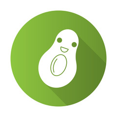 Avocado cute kawaii flat design long shadow glyph character