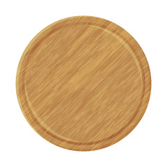 Wood plate for pizza. Object for packaging, advertisements, menu. Isolated on white. Vector illustration. Cartoon.