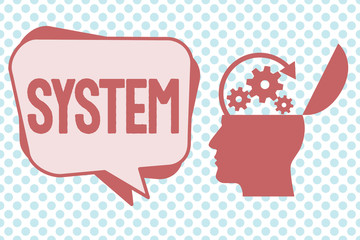 Writing note showing System. Business photo showcasing set of things working together as parts mechanism or network.