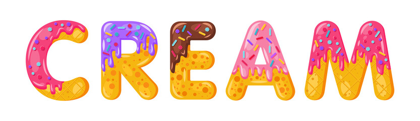 Donut cartoon cream biscuit bold font style