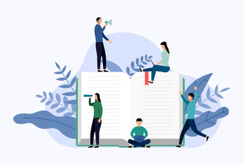 Book library or book festival poster concept banner, education vector illustration