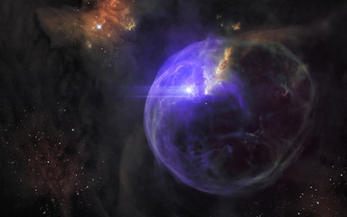 Supernova explosion. Deep space landscape, nebulae, star clusters. Science fiction. Elements of this image furnished by NASA