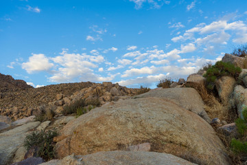 Large boulders in the Mojave Desert in the town of Apple Valley, California.